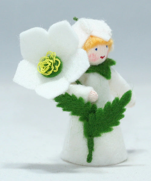 Christmas Rose Prince (miniature standing felt doll, holding flower)
