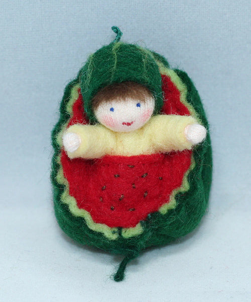 Watermelon Baby (miniature wrapped felt doll)