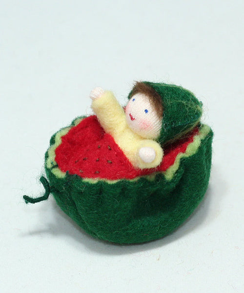 Watermelon Baby (miniature wrapped felt doll)