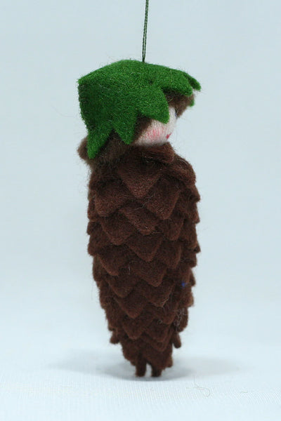 Pine Cone Baby (miniature hanging felt doll, brown)