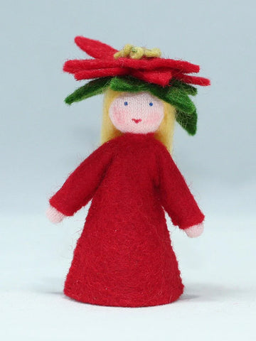 Poinsettia Fairy (miniature standing felt doll, flower hat）