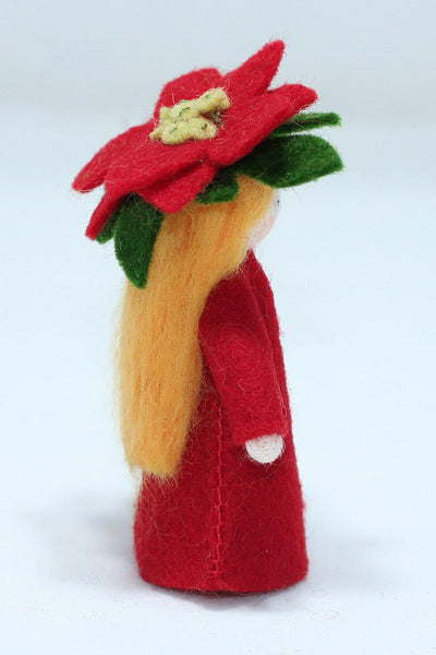 Poinsettia Fairy (miniature standing felt doll, flower hat）