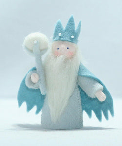Winter King (miniature standing felt doll, holding sceptre)