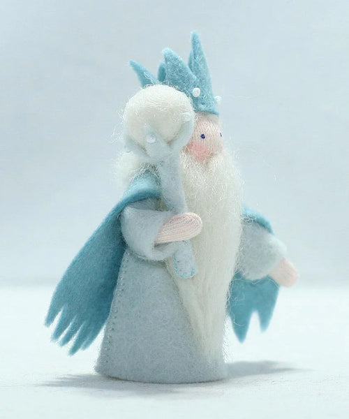 Winter King (miniature standing felt doll, holding sceptre)