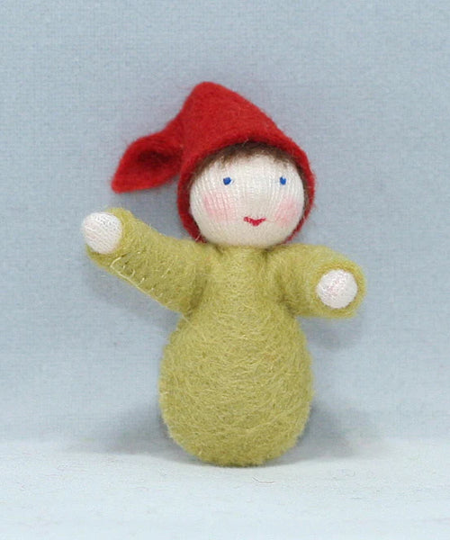 Forest Gnome Baby with Leaf Sack (miniature wrapped felt doll set)